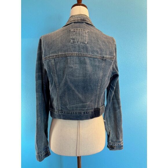 Abercrombie & Fitch Denim Jacket Cropped Distressed 100% Cotton Button Close XS - Picture 2 of 7